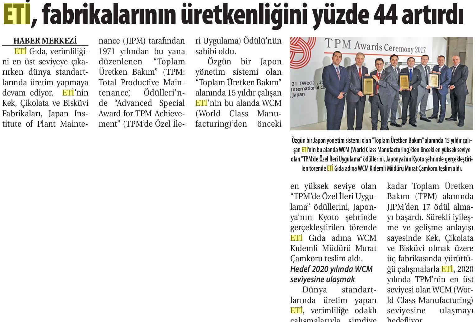 Eti Fabrika Üretkenliğini yüzde 44 arttırdı