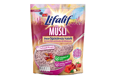 Lifalif İnce Öğütülmüş Yulaflı, Kırmızı Meyveli, Bademli, Hibiskuslu Müsli